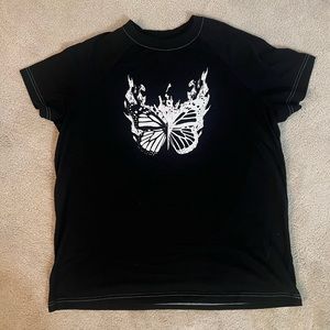 90s Style Butterfly, Black T-Shirt Plus Size